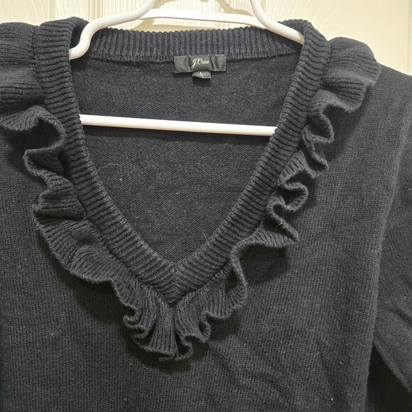 J crew sweater womens size large merino wool blend ruffle vneck sweater top - Picture 10 of 10
